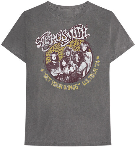 Aerosmith Aerosmith Get Your Wings US Tour 74 Cheetah Print Silver Unisex Short Sleeve T-shirt XL Merchandise