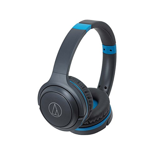 Audio-Technica ATH-S200BTGBL Bluetooth Wireless On-Ear Headphones with Built-In Mic & Controls, Gray/Blue Headphone