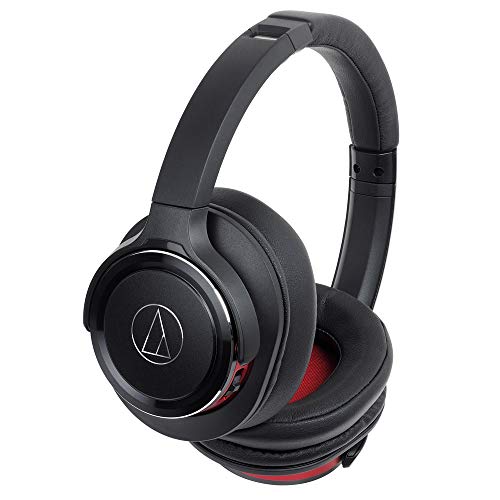Audio-Technica ATH-WS660BTBRD Solid Bass Bluetooth Wireless Over-Ear Headphones with Built-In Mic & Control, Black/Red Headphone